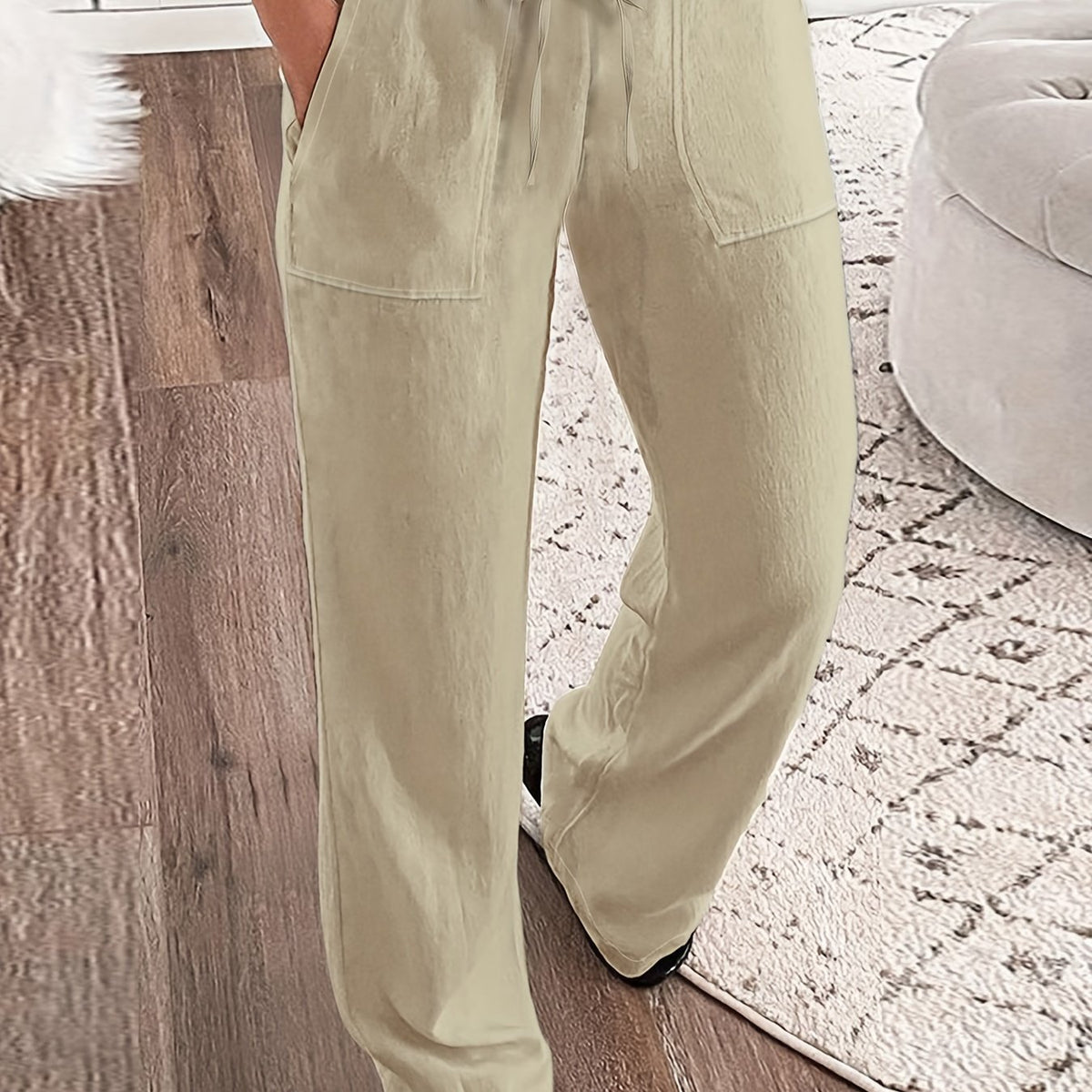 Casual Pants Women's Plus Solid Drawstring Elastic Loose Fit Trousers