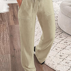  Casual Pants Women's Plus Solid Drawstring Elastic Loose Fit Trousers