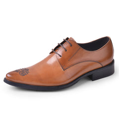FARWARWO Leather Pointed Toe Derby Shoes Wedding Office