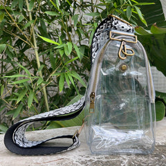 Transparent Zipper Sling Bag with Vintage Strap