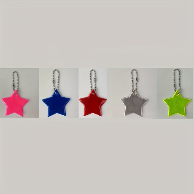 5pcs Reflective Pentagram Keychain Night Safety Ornament For Carabiner Backpack