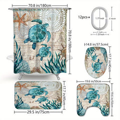 Waterproof Turtle Shower Curtain with Hooks