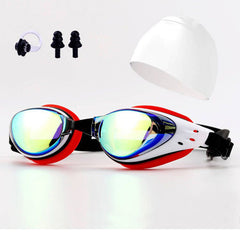 Electroplating Anti-fog HD Swimming Goggles Set with Cap, Nose Clip, Earplugs