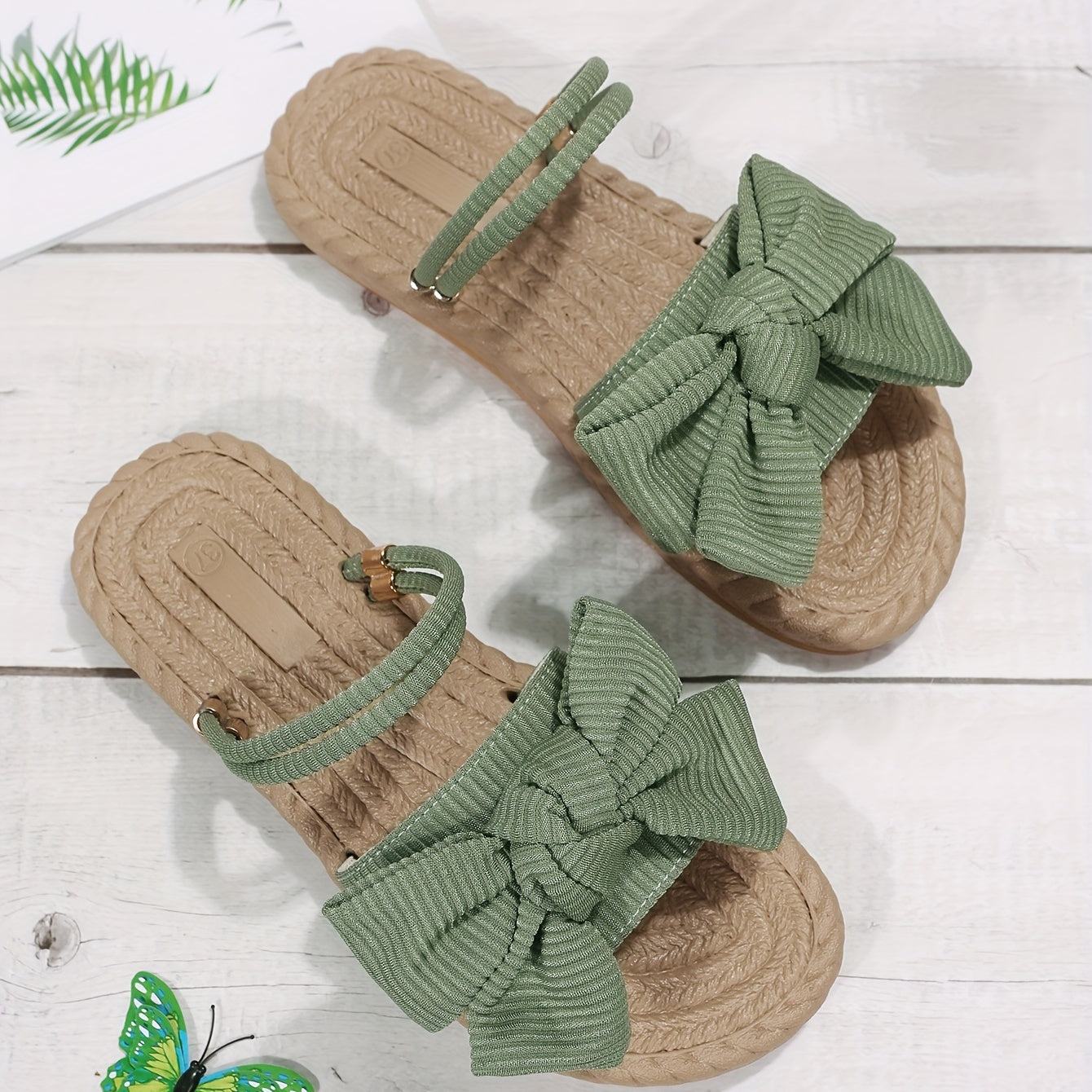 Women's Linen Sandals with Bowknot Detail