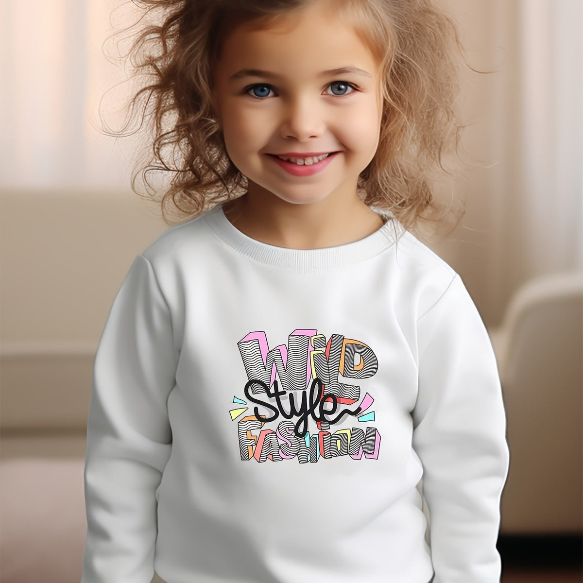 Girls Letters Pattern Crew Neck Long Sleeve Sweatshirt For Spring Fall