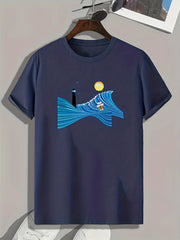 Moonlight Lighthouse Print Men's Graphic T-shirt