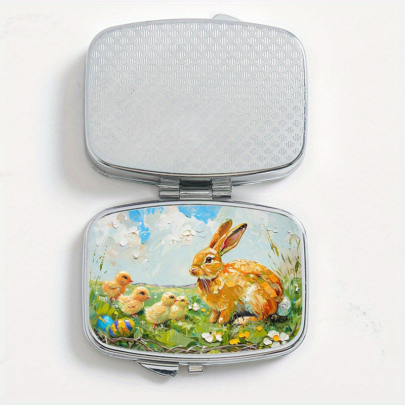 Easter Bunny Print Pill Organizer 2 Compartment Metal Case for Travel & Outdoor
