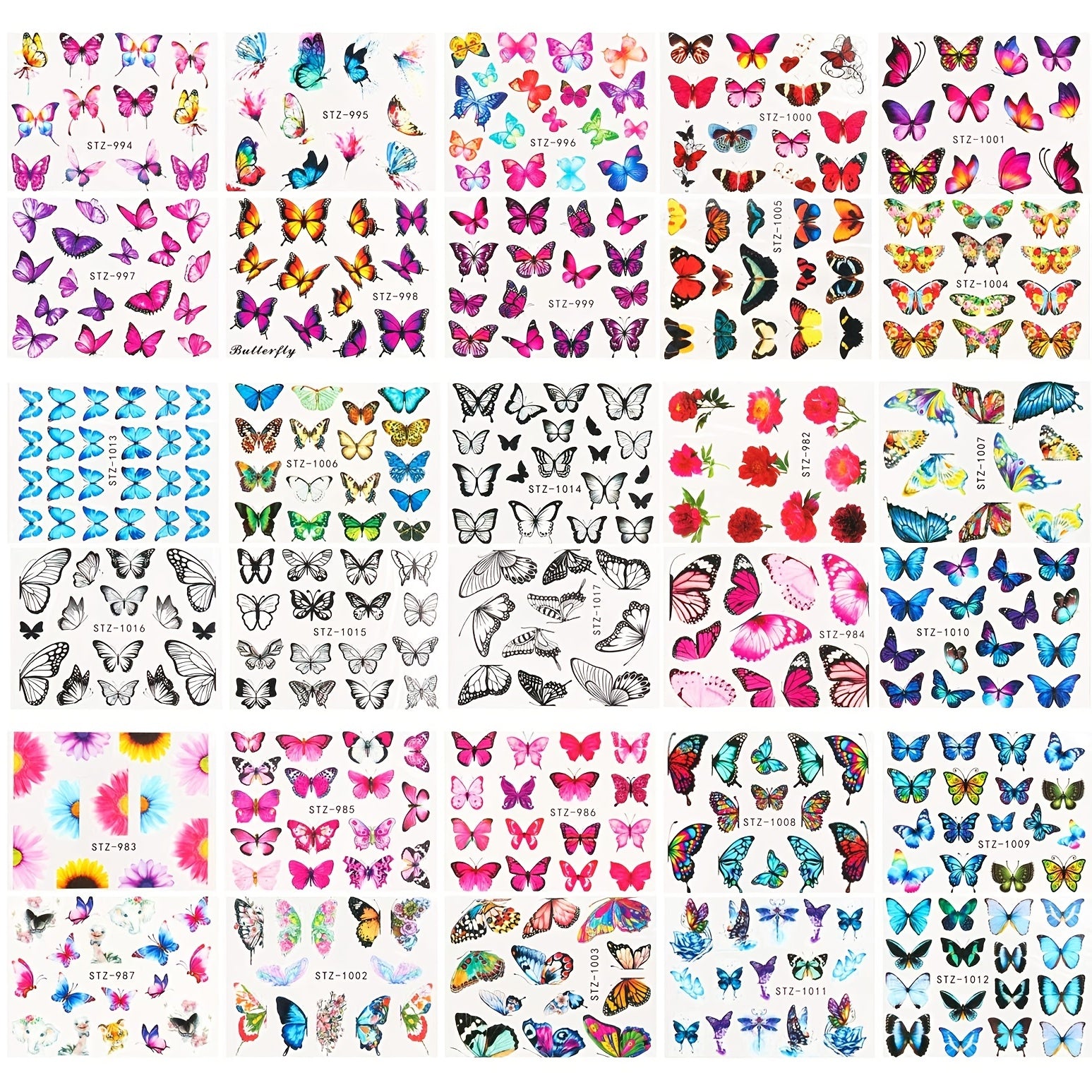 30 Sheets Butterfly Nail Art Stickers - Flower Patterns Manicure Tips
