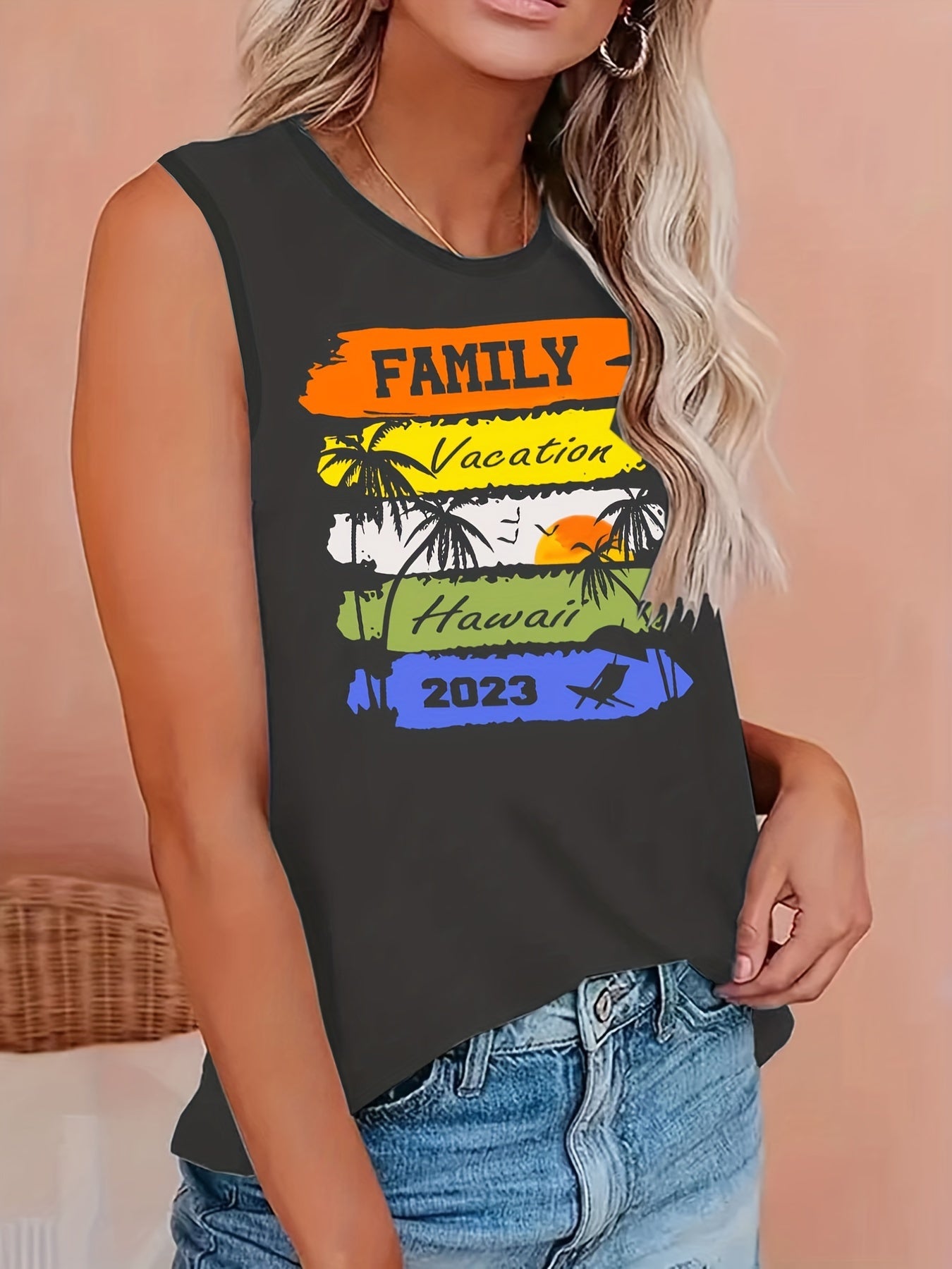  Ombre Print Round Neck Tank Top