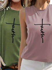 Faith Print 2pcs Tank Top Set Sleeveless Crew Neck Casual Two piece Set