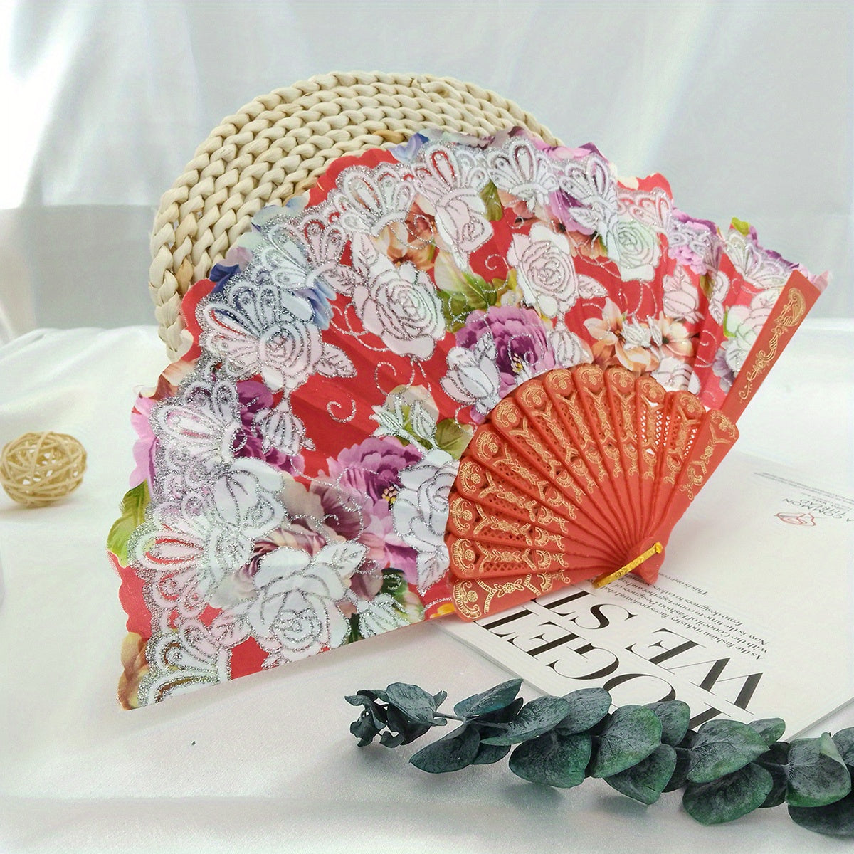 Flower Lace Fan Embroidery Fan Stage Performance Silky Fna