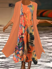 Women's Plus Floral Print Tank Dress & Long Sleeve Coat Set