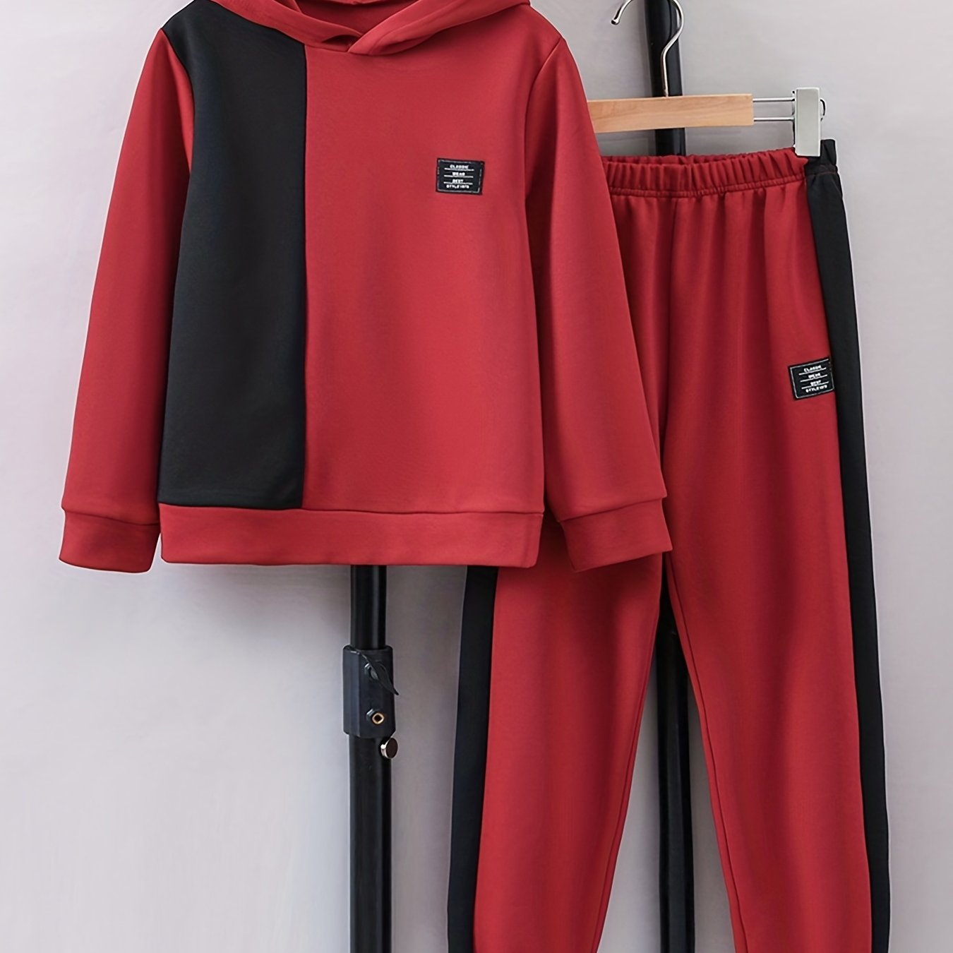 Boy's Clash Hoodie & Sweatpants Set Long Sleeve Top for Spring Fall
