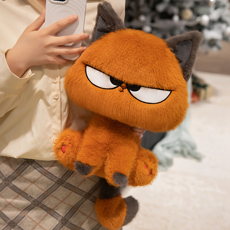 Large Huggable Orange Tabby Cat Plush Toy with Expressive Eyes