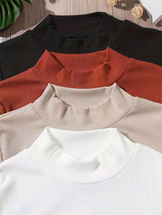 4 Pcs Ribbed Lounge Tops Long Sleeve Crew Neck Women's Loungewear