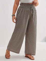  Wide Leg Trousers Allover Print Paperbag Waist
