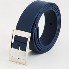 Men's Navy Casual Leather Belt with Pin Buckle