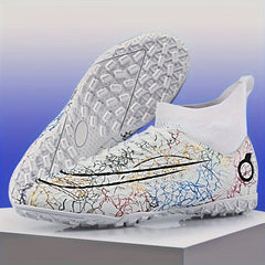 Boy's High Top Turf Football Boots Anti skid Lace Up TF Soccer Cleats
