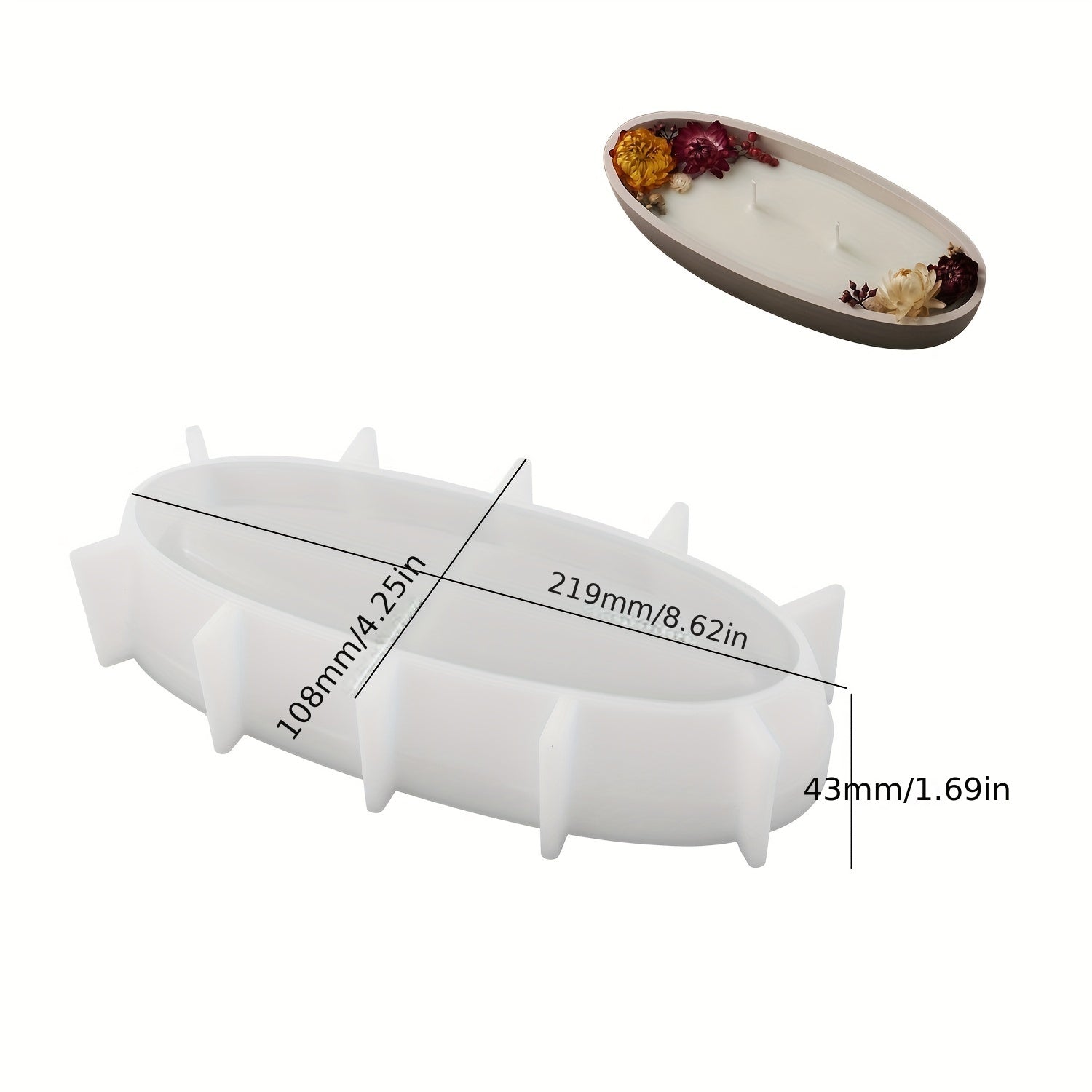 Concrete Candle Holder Boat Shape Silicone Mold Elliptical Gypsum Storage Tray