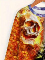 Block Skull 3d Print Men's Long Sleeve Novelty T shirt For Autumn
