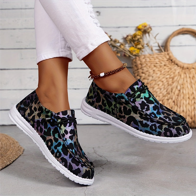 Leopard Pattern Low Top Sneakers Lightweight Casual Sport Flat Shoes