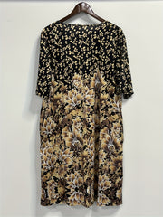  Floral Print Short Sleeve Notched Neck Dress With Pockets