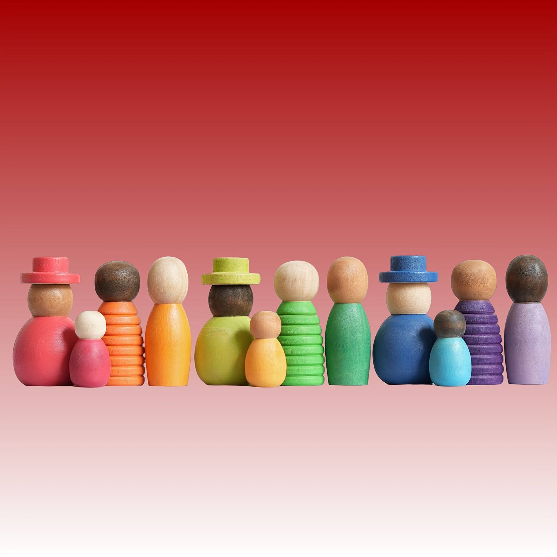 12pcs Wooden Rainbow Figurines Colorful Statues Decorative Items