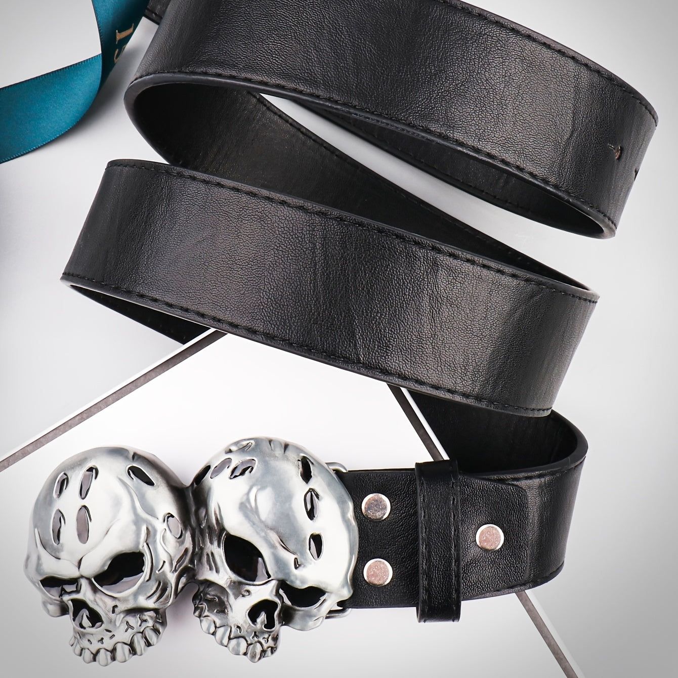 Men's Double Skulls PU Leather Belt