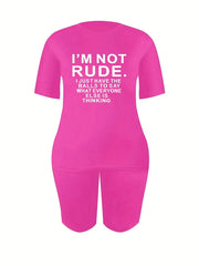  Women's Slogan Print Tee & Shorts Set