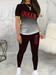 Plus Size Ombre Letter Print Crew Neck Top & Leggings Set