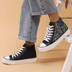 Paisley Pattern Canvas Sneakers High Top Lace Up Skate Shoes