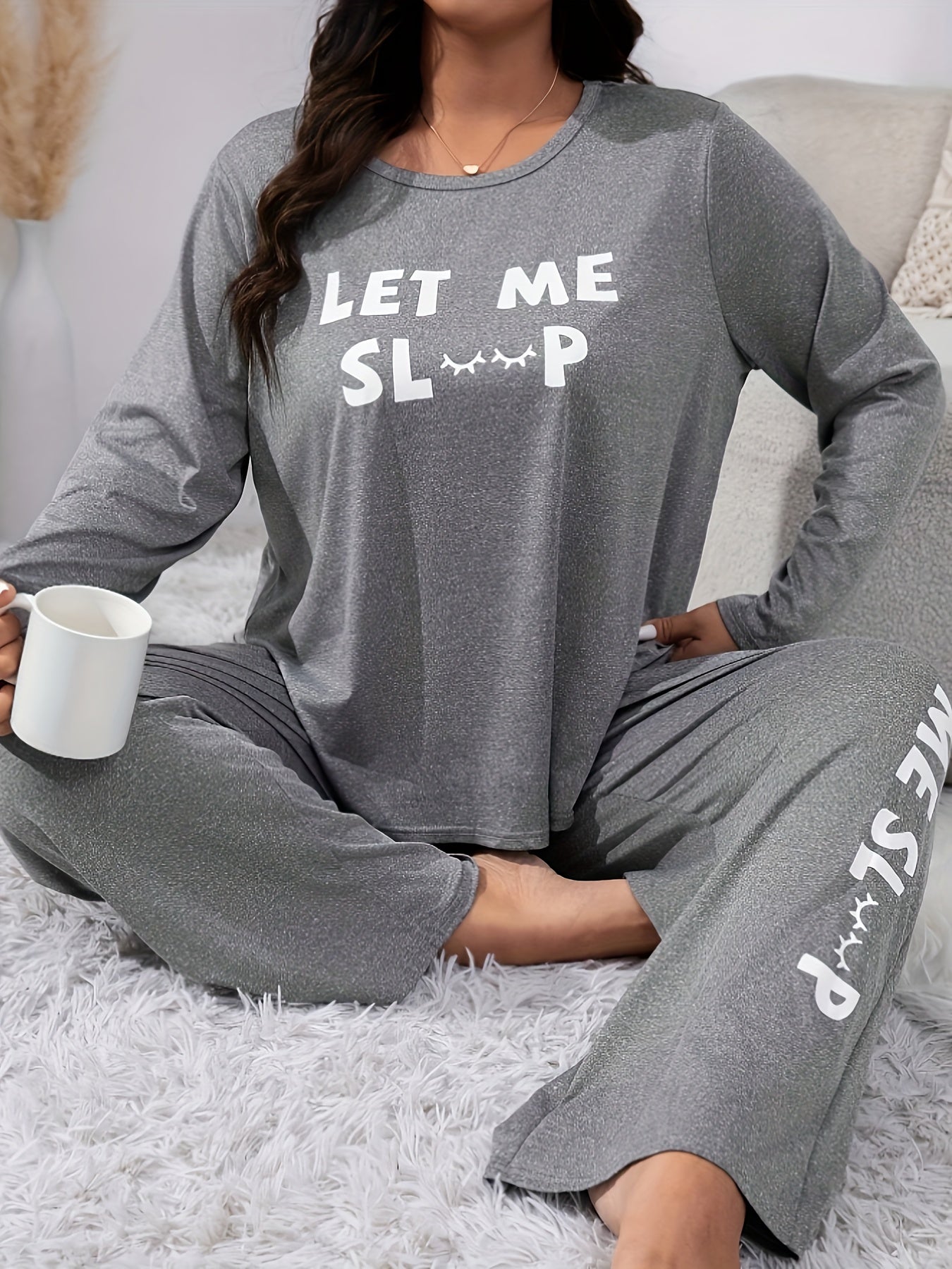  Eyelash Slogan Print Lounge Set Pajamas
