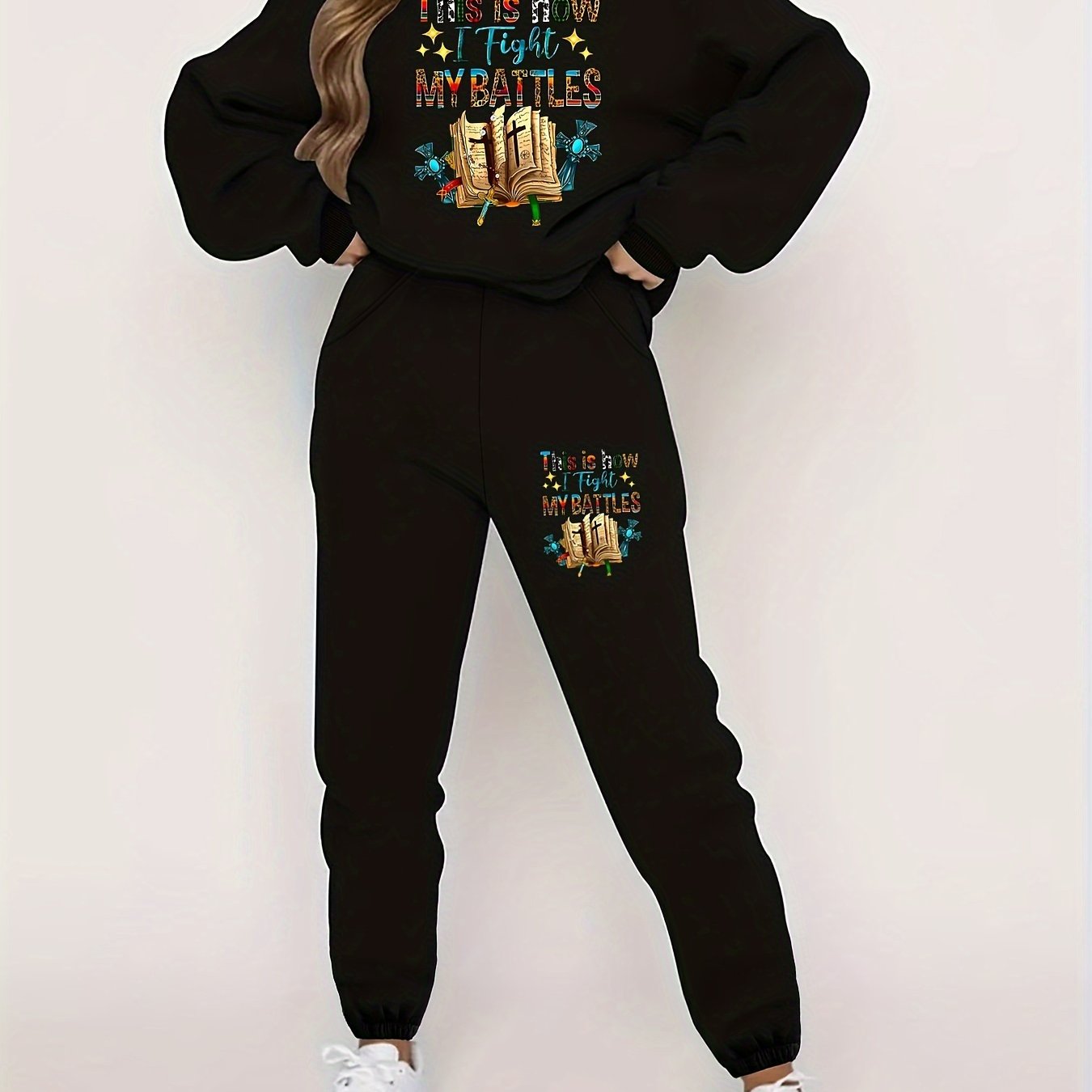  Slogan Book Print Sweatshirt & Joggers Set