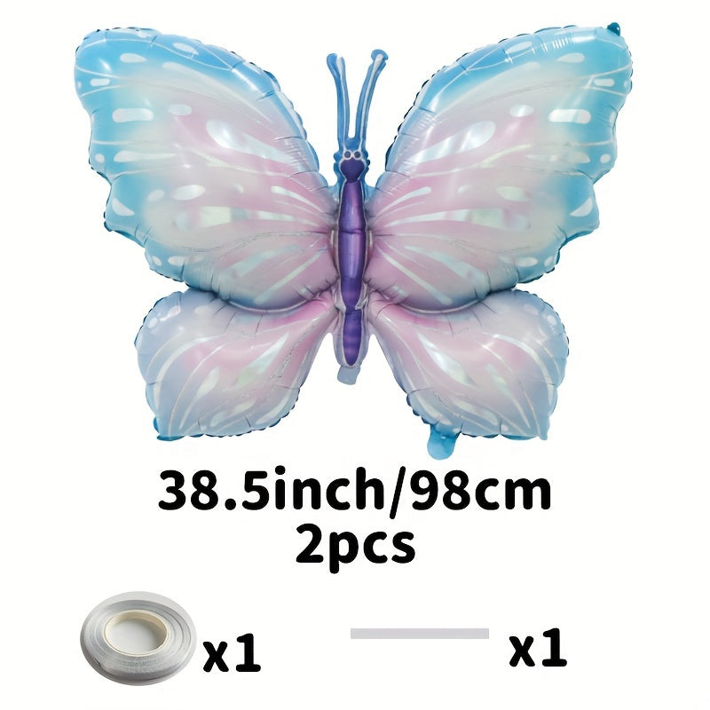 2pcs Butterfly Aluminum Film Balloon Set with Ribbon Straw