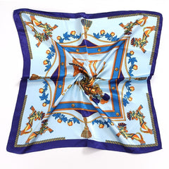 Square Satin Scarf Classic Horse Print Neckerchief Shawl Bandana