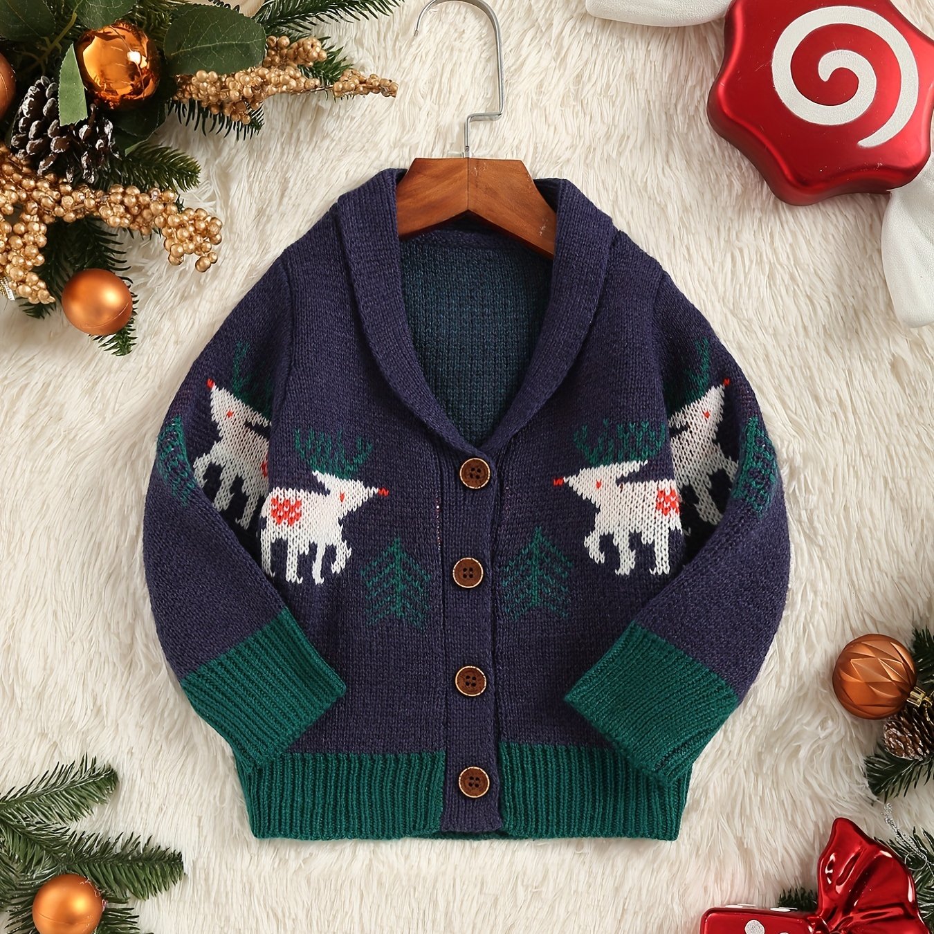 Christmas Jacquard Knit Cardigan Sweater for Kids