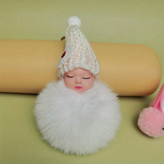 Cute Baby Doll Pom Pom Keychain Bag Charm Fluffy Fur Ball Pendant