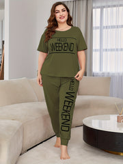  Letter Print T-shirt & Pants Pajama Set