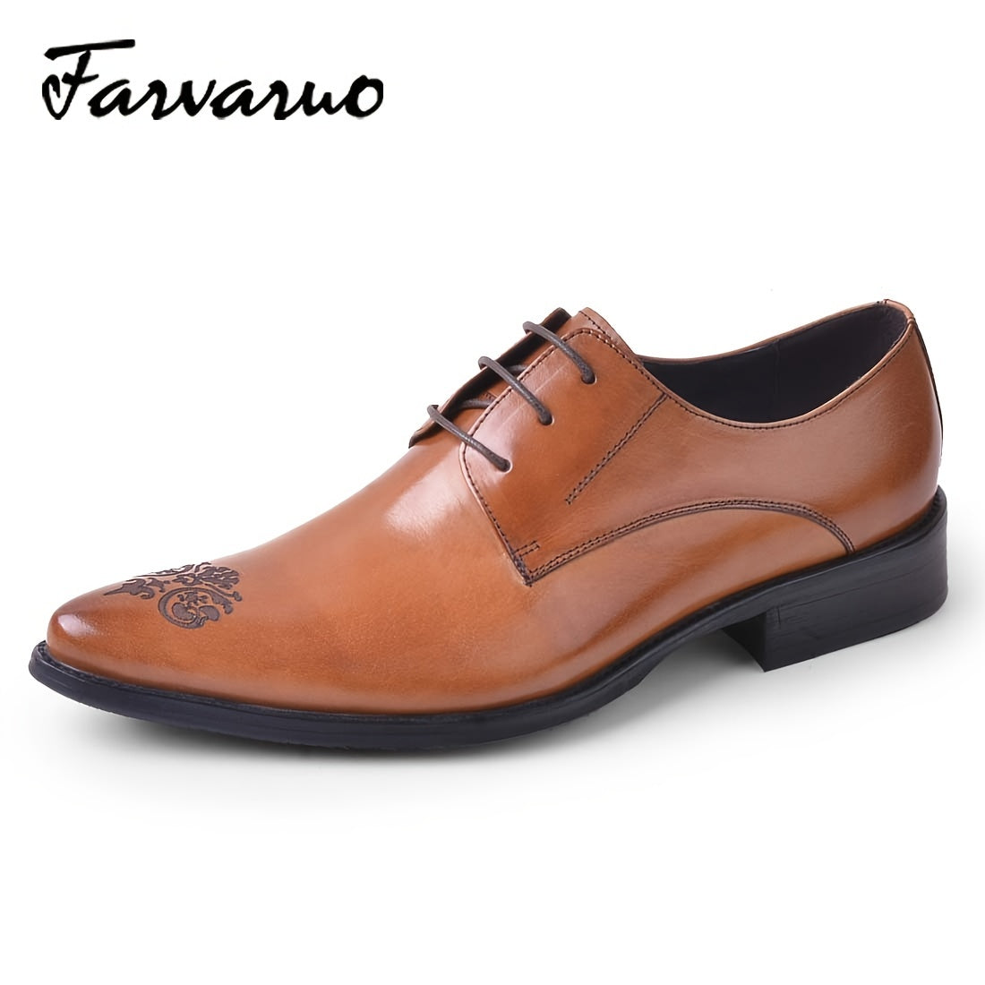 FARWARWO Leather Pointed Toe Derby Shoes Wedding Office