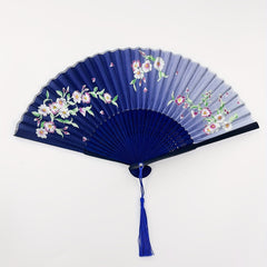 Vintage Flower Folding Fan Dance Performance Fan With Tassel
