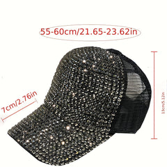 Rhinestone Sparkly Trucker Hat Breathable Baseball Cap For Women