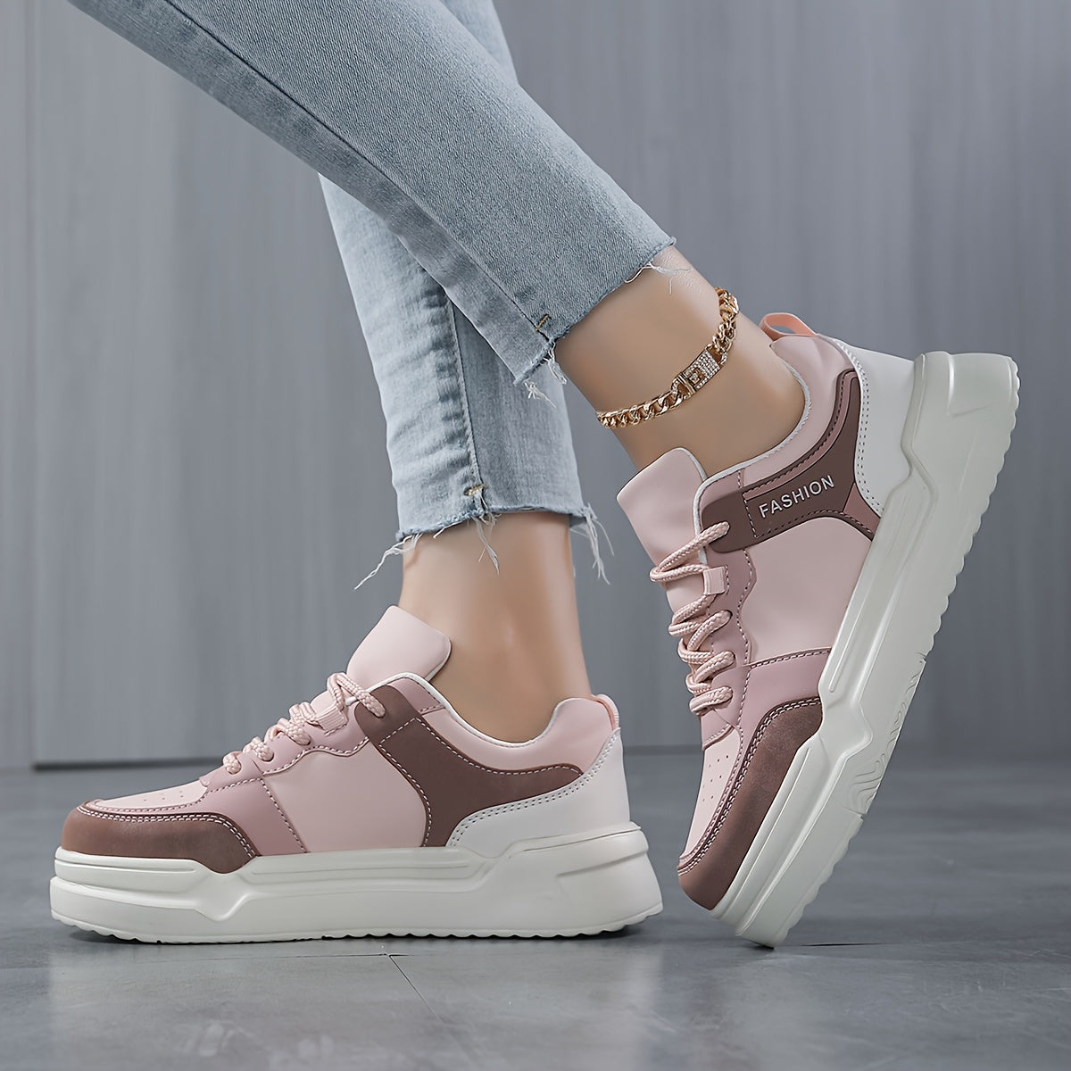 Women's Chunky Sneakers Faux Leather Non Slip Flat Skate Shoes