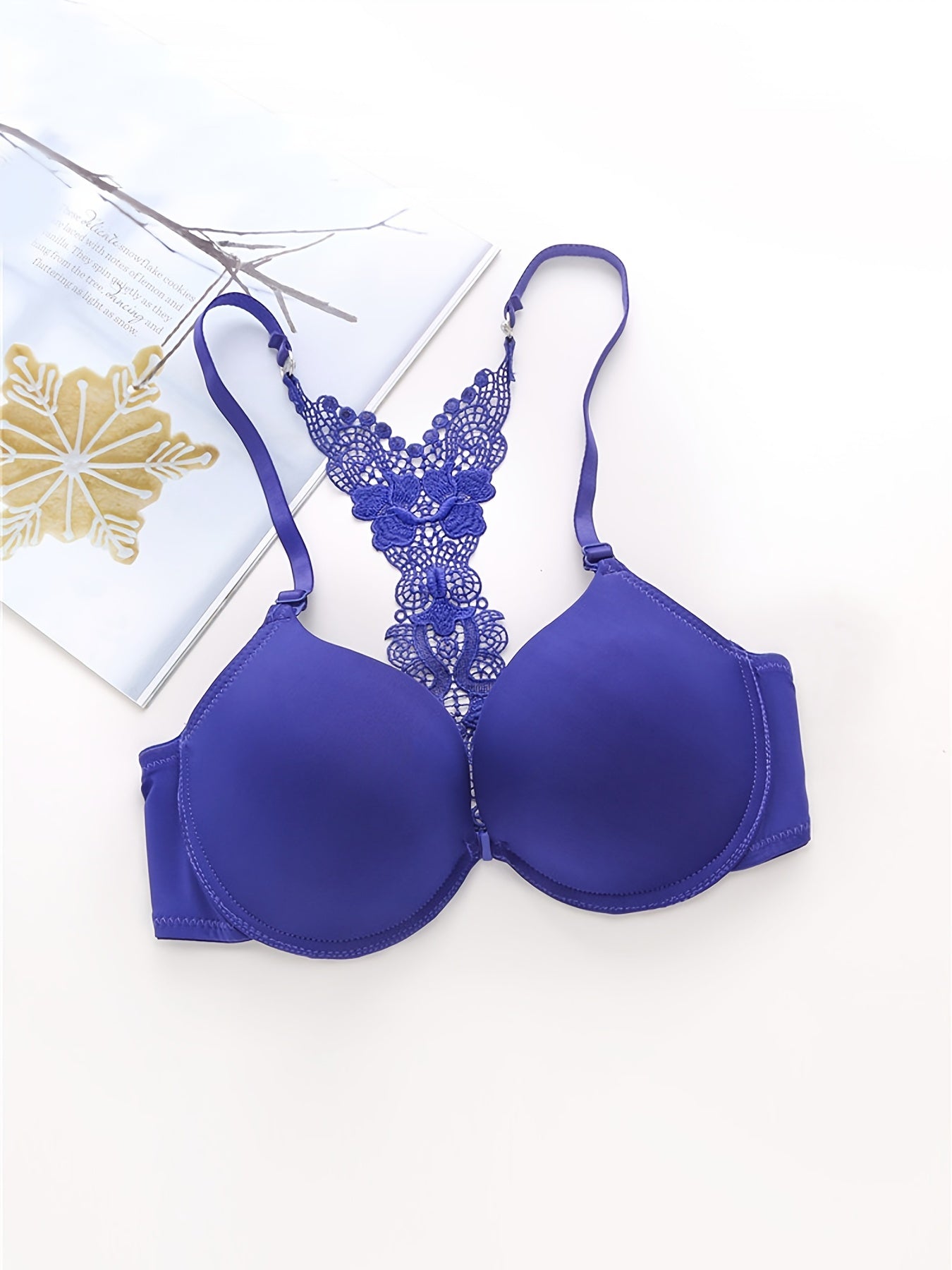 Floral Lace Front Buckle Bra Wireless Solid Adjustment Intimates Bra