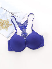 Floral Lace Front Buckle Bra Wireless Solid Adjustment Intimates Bra
