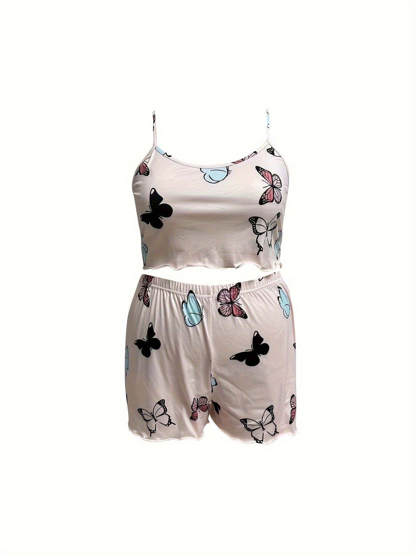  Butterfly Print Crop Cami Top & Shorts Pajama Set