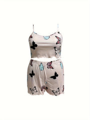 Butterfly Print Crop Cami Top & Shorts Pajama Set