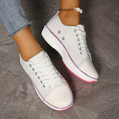 Platform Canvas Lace Up Sneakers Non Slip Thick Soles Comfort Sporty Style