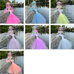 2pcs Mermaid Dolls Wedding Dress Set 3D Eyes Christmas Easter