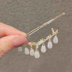 Rhinestone V-shaped Hairpin Pearl Tassel Frog Buckle Hair Accessories