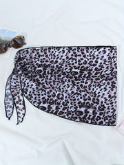 Leopard Print Tie Side Cover Up Semi sheer Wrap Beach Cover Up Skirt